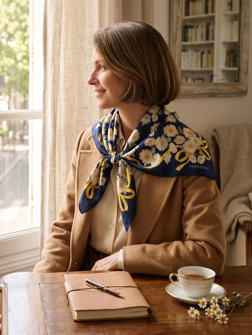 Yves Saint Laurent (YSL) Daisy Print Handkerchief Scarf - Picture 4 of 5